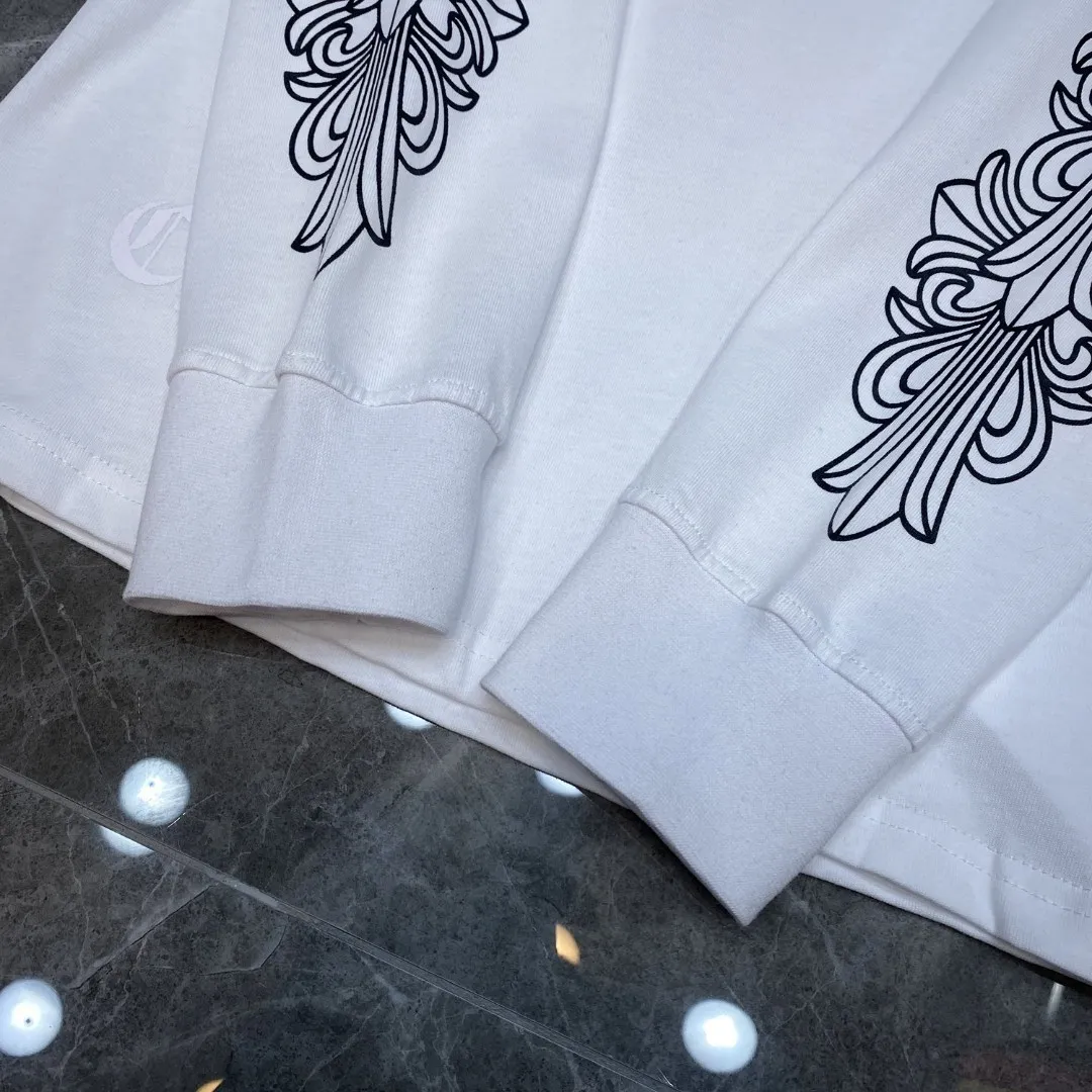 P160 Chrome Hearts long T series, counter synchronized, classic cross horseshoe flower arms ⭐ long-sleeved T-shirt, city limited edition ❤ special customized version 1:1 high weight fabric Recommended colors: white, black, mud gray, code size: S, M, L, XL.